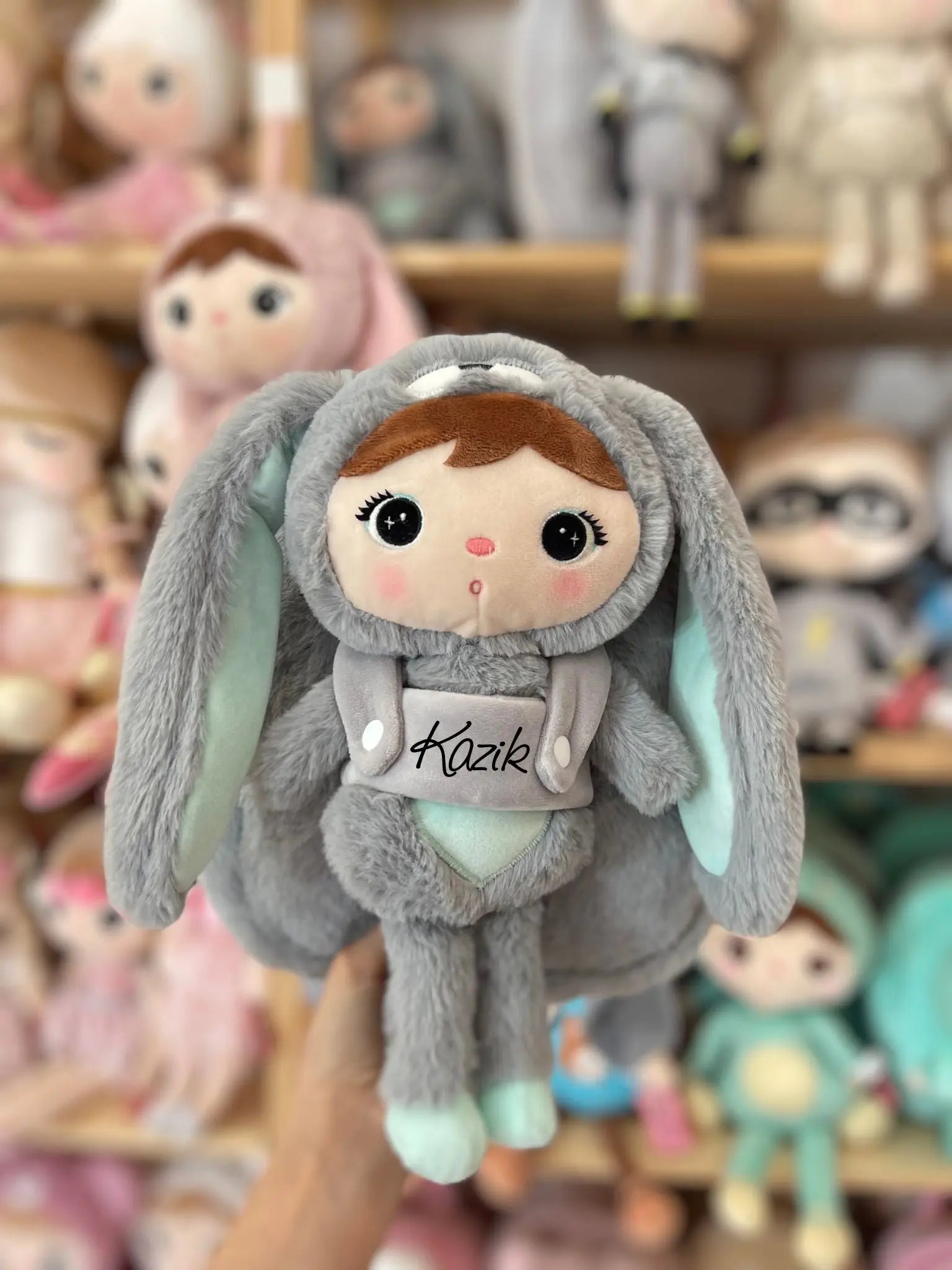 Plecak Metoo z wyjmowanym pluszakiem - Szaro/miętowy królik Metoo