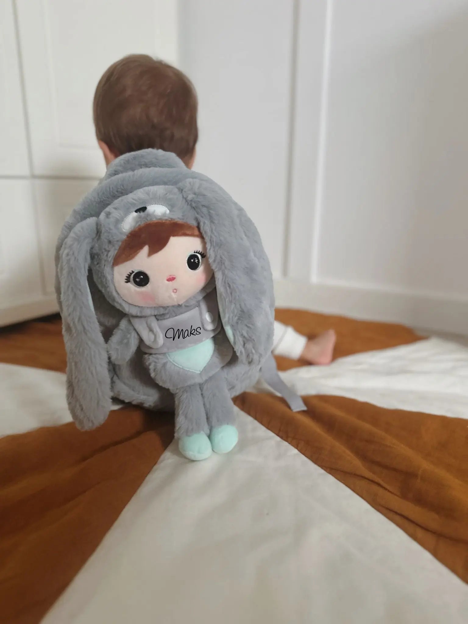 Plecak Metoo z wyjmowanym pluszakiem - Szaro/miętowy królik Metoo