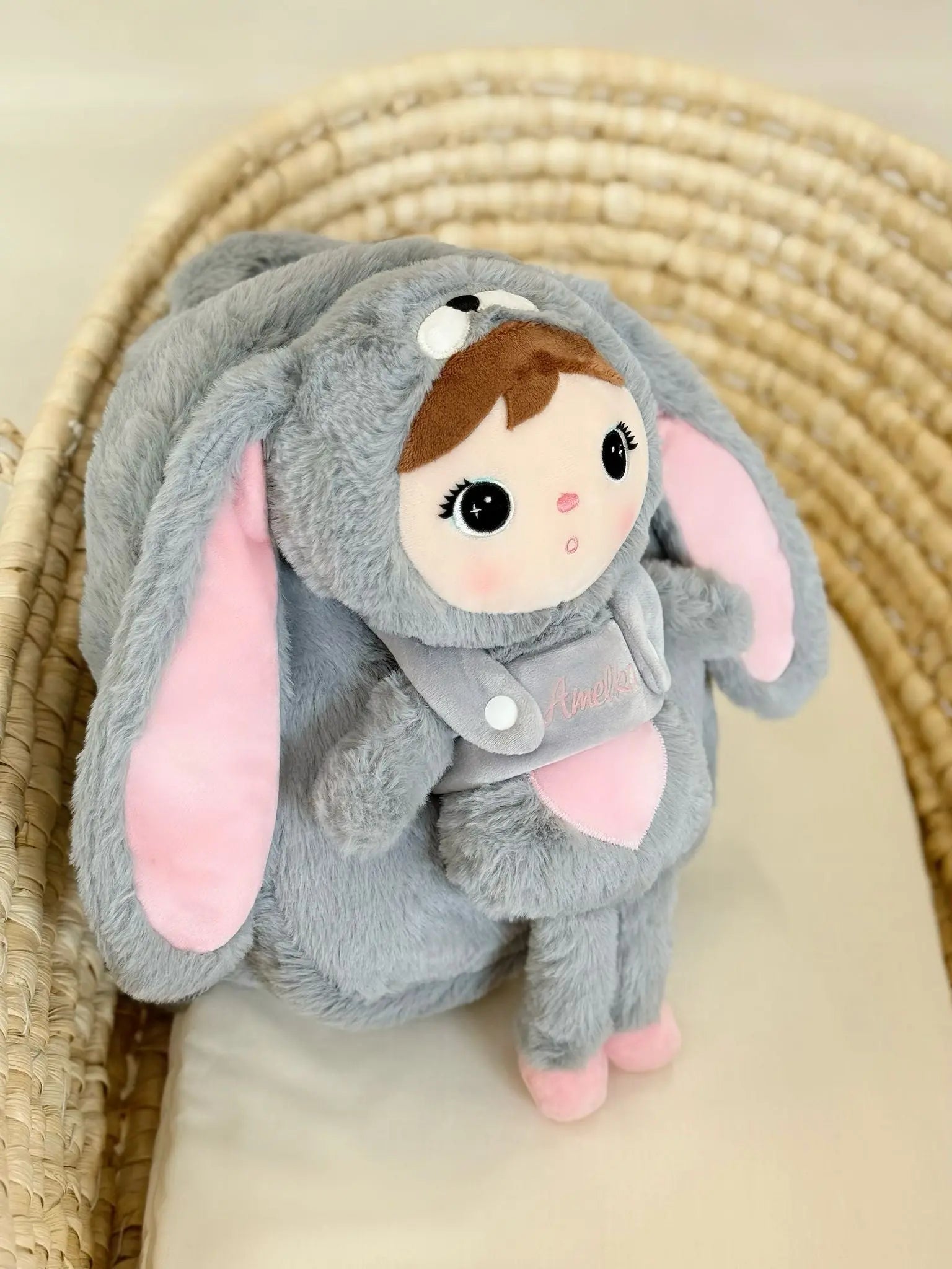 Plecak Metoo z wyjmowanym pluszakiem - Szaro/różowy królik Metoo