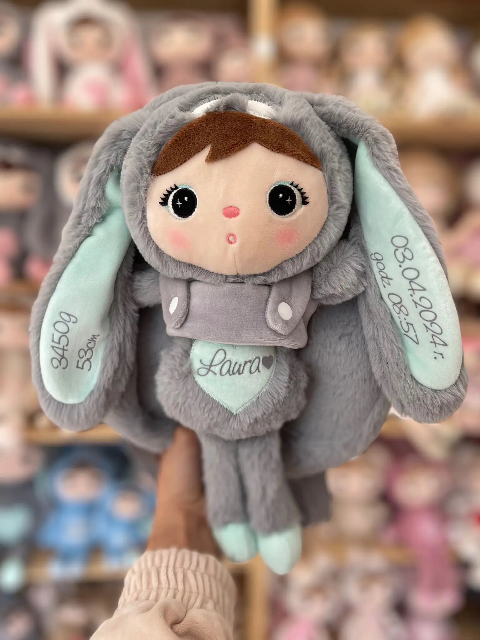 Plecak Metoo z wyjmowanym pluszakiem - Szaro/miętowy królik Metoo