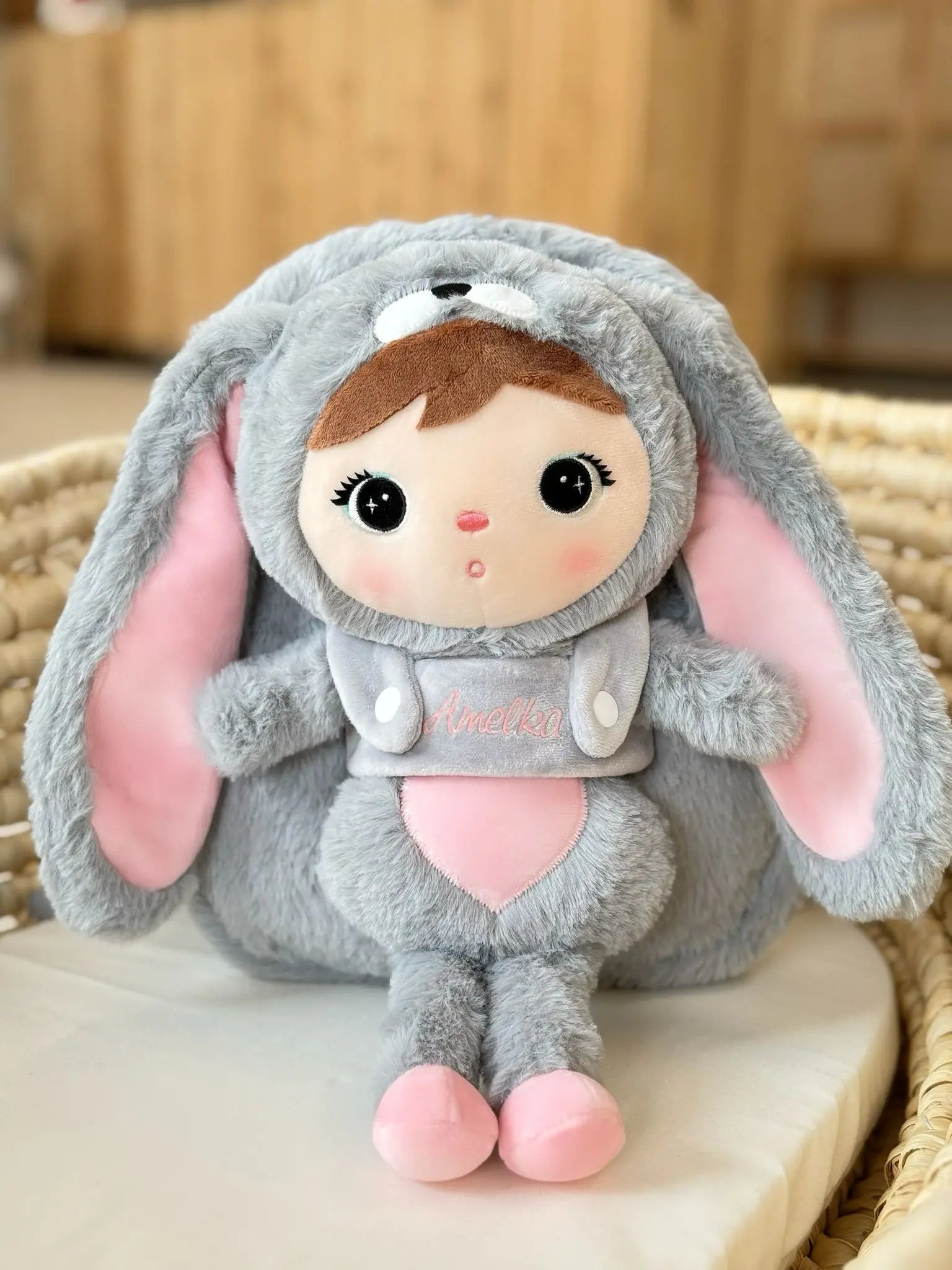 Plecak Metoo z wyjmowanym pluszakiem - Szaro/różowy królik Metoo