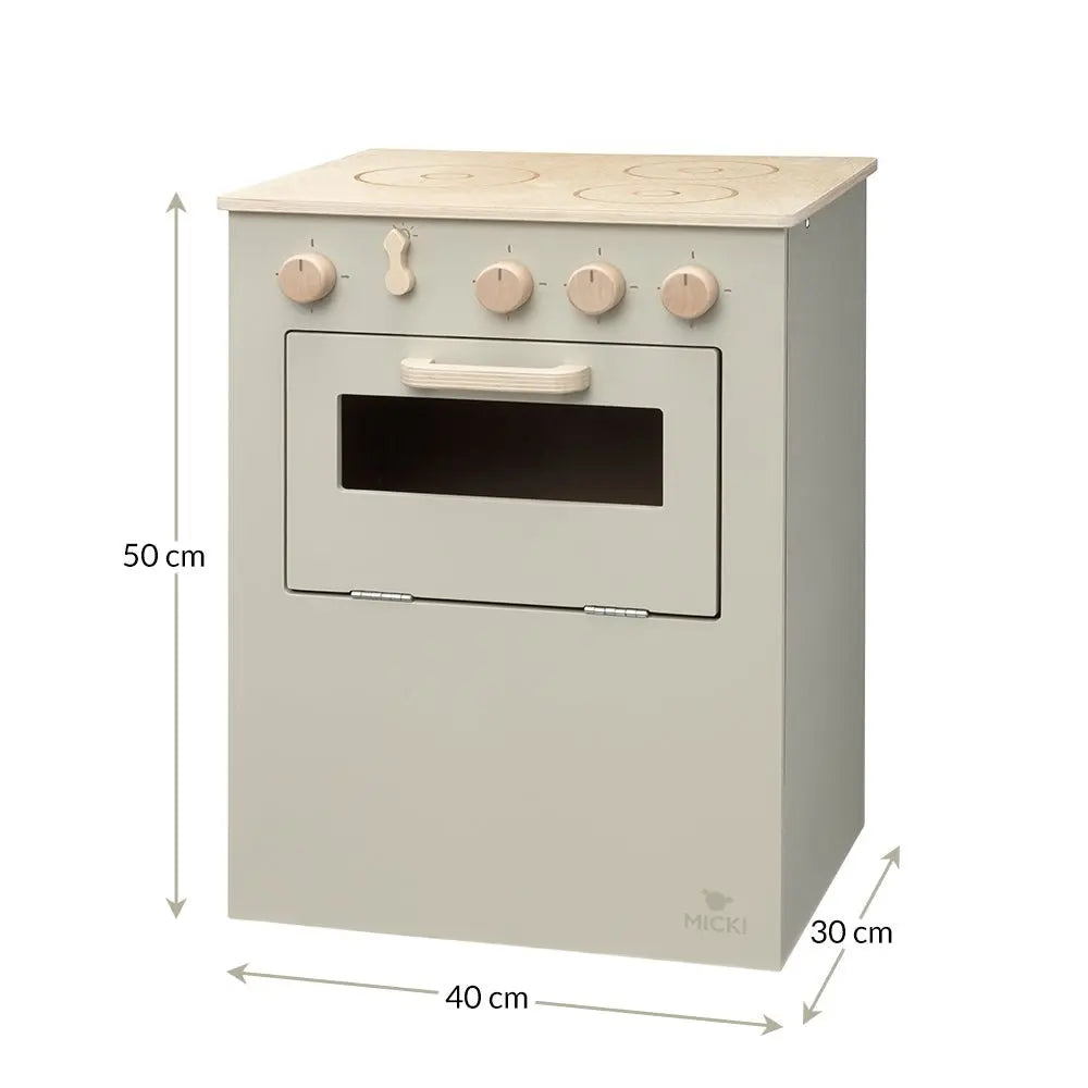 Beżowa drewniana kuchenka dla dzieci Premium, kuchnia, piekarnik, Micki - Zabawki z Lasu 