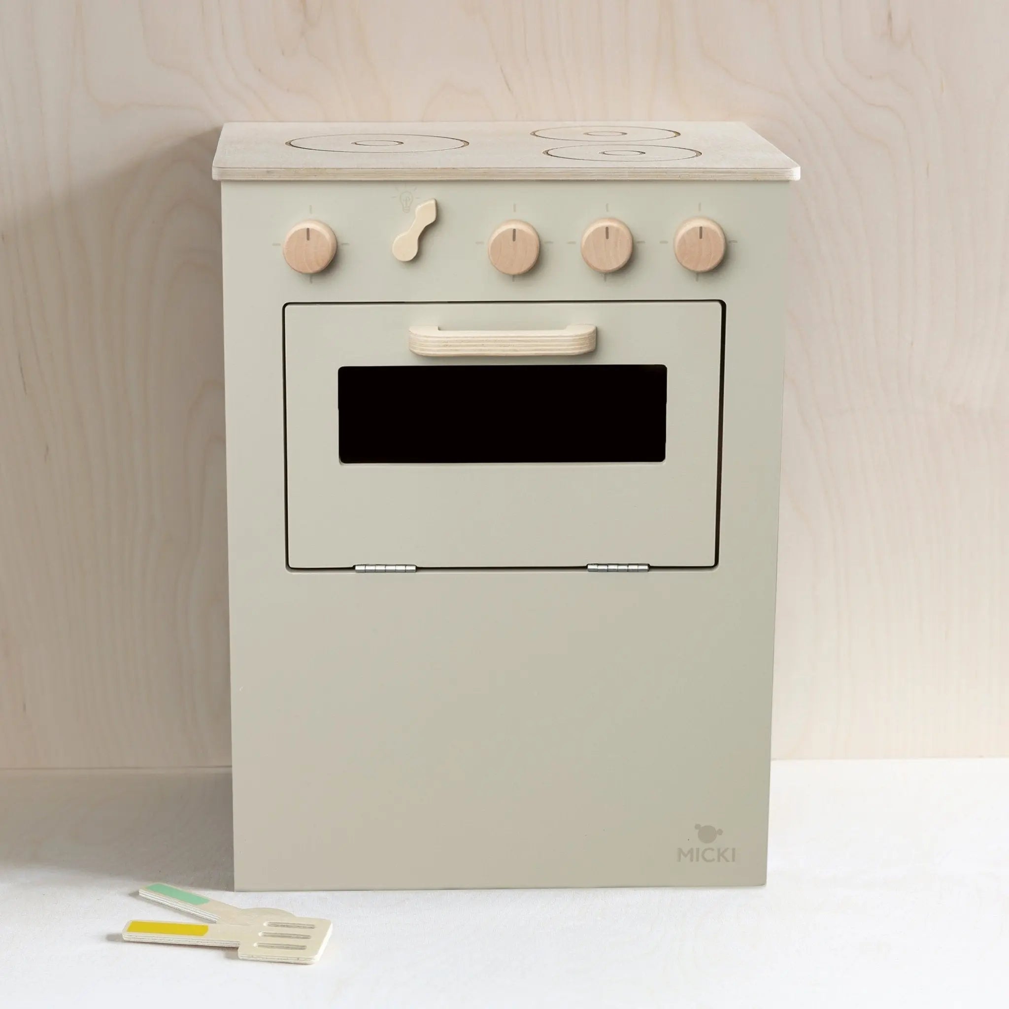 Beżowa drewniana kuchenka dla dzieci Premium, kuchnia, piekarnik, Micki - Zabawki z Lasu 
