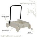 Beżowy drewniany chodzik pchacz, do nauki chodzenia, dla dzieci, zabawka Micki - Zabawki z Lasu 
