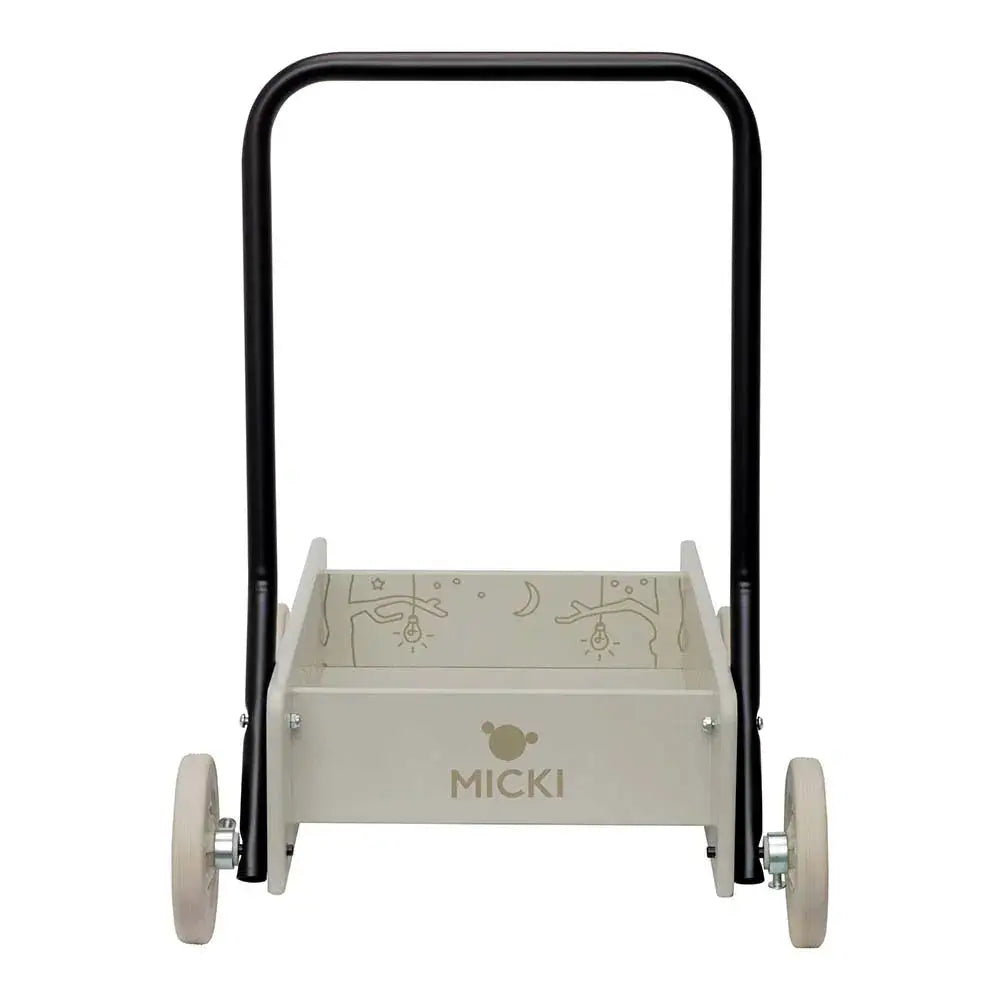 Beżowy drewniany chodzik pchacz, do nauki chodzenia, dla dzieci, zabawka Micki - Zabawki z Lasu 