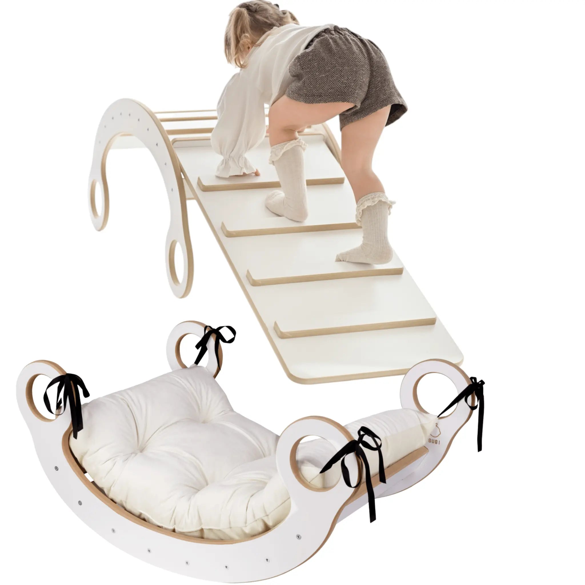 Bujak M + drabinka / zjeżdżalnia + poduszka beżowa - Zabawki z Lasu 