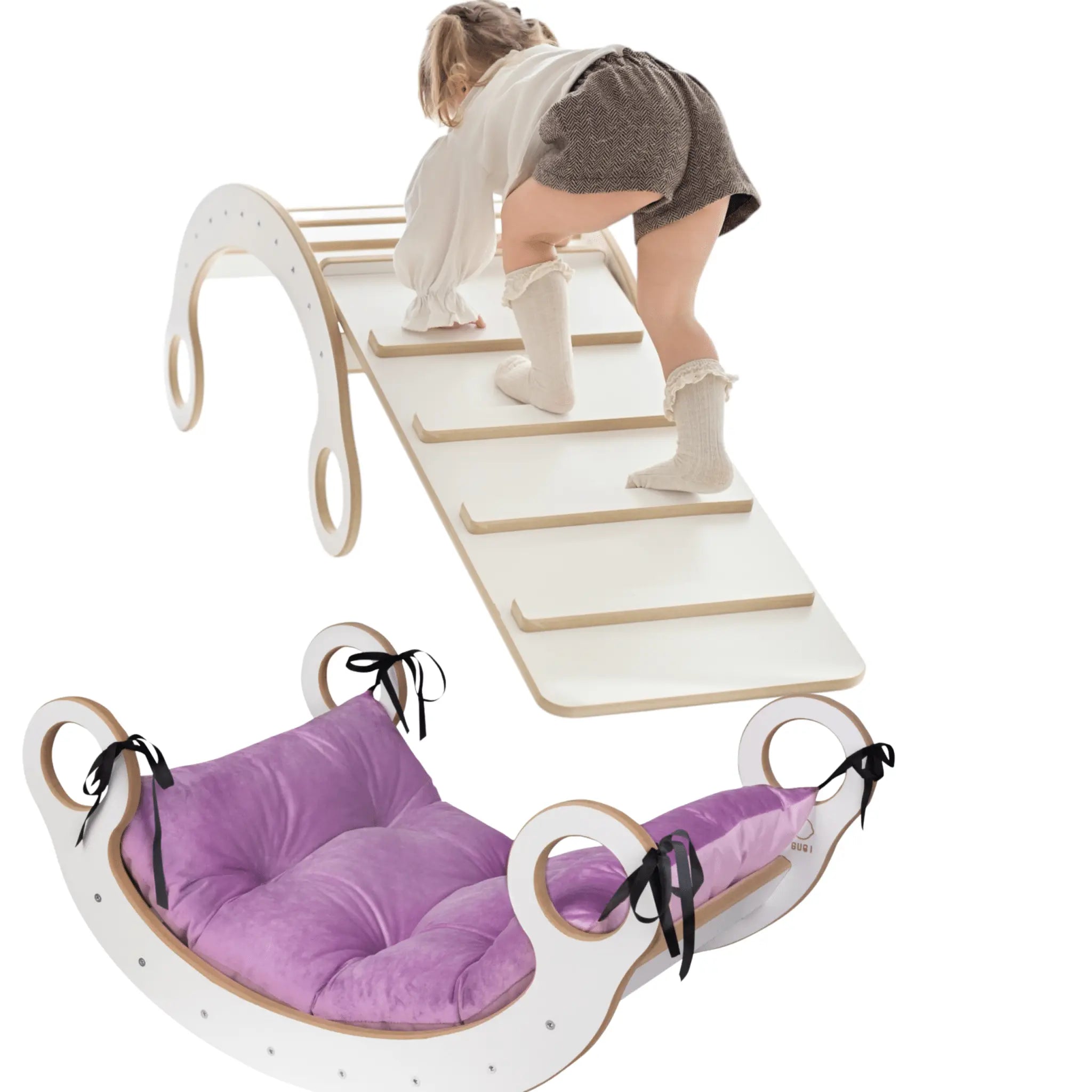 Bujak M + drabinka / zjeżdżalnia + poduszka różowa - Zabawki z Lasu 