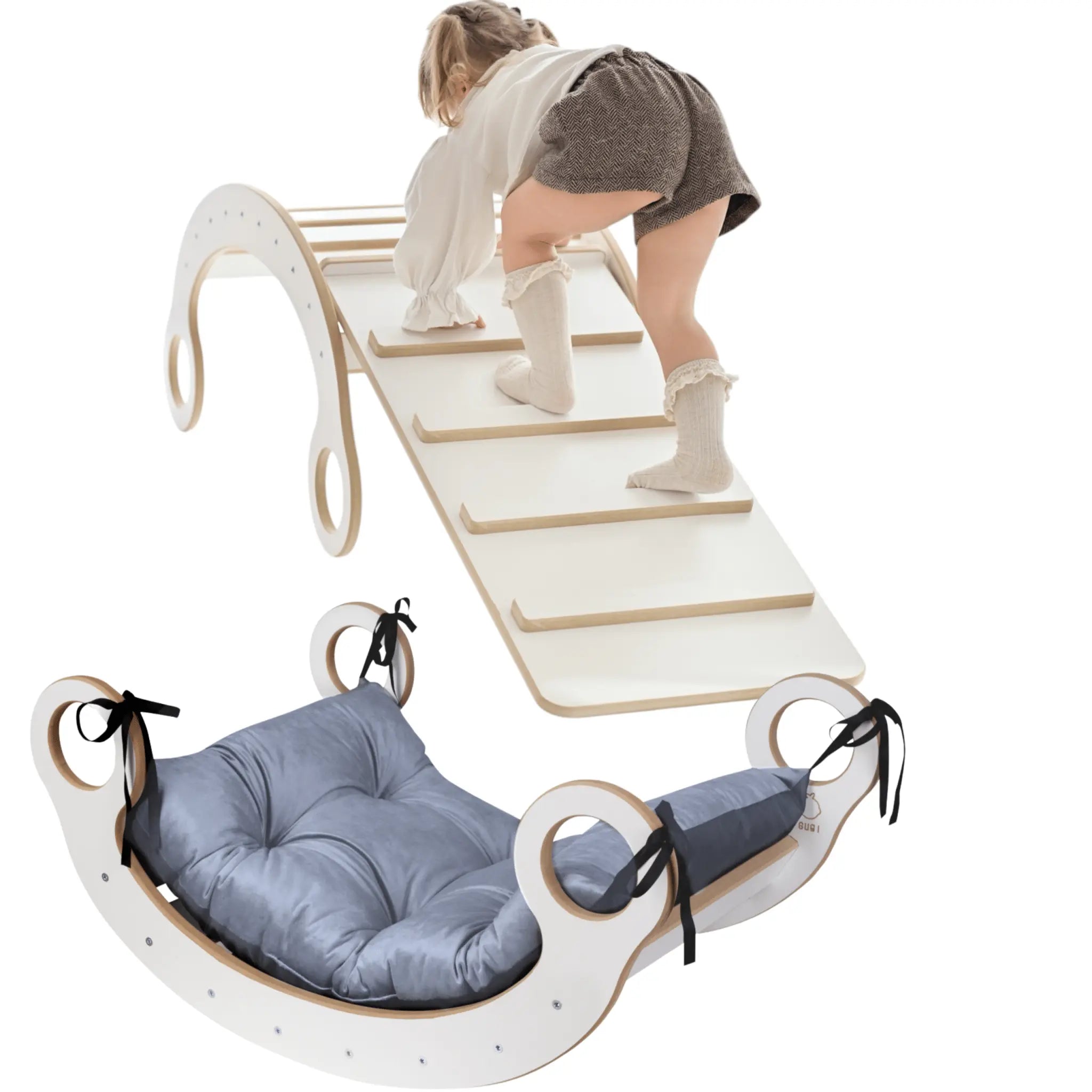 Bujak M + drabinka / zjeżdżalnia + poduszka szara - Zabawki z Lasu 