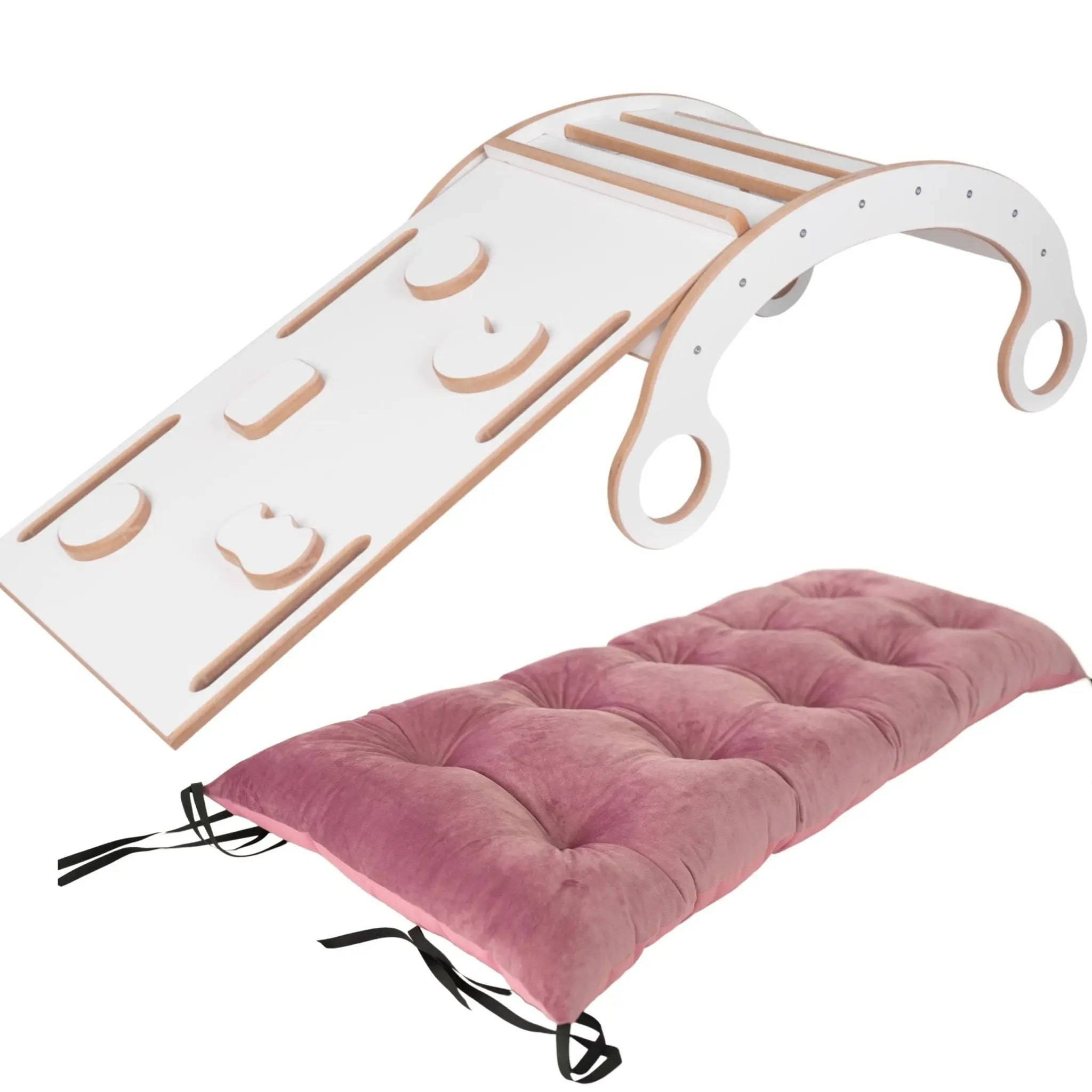 Bujak M + ścianka wspinaczkowa / zjeżdżalnia + poduszka różowa - Zabawki z Lasu 