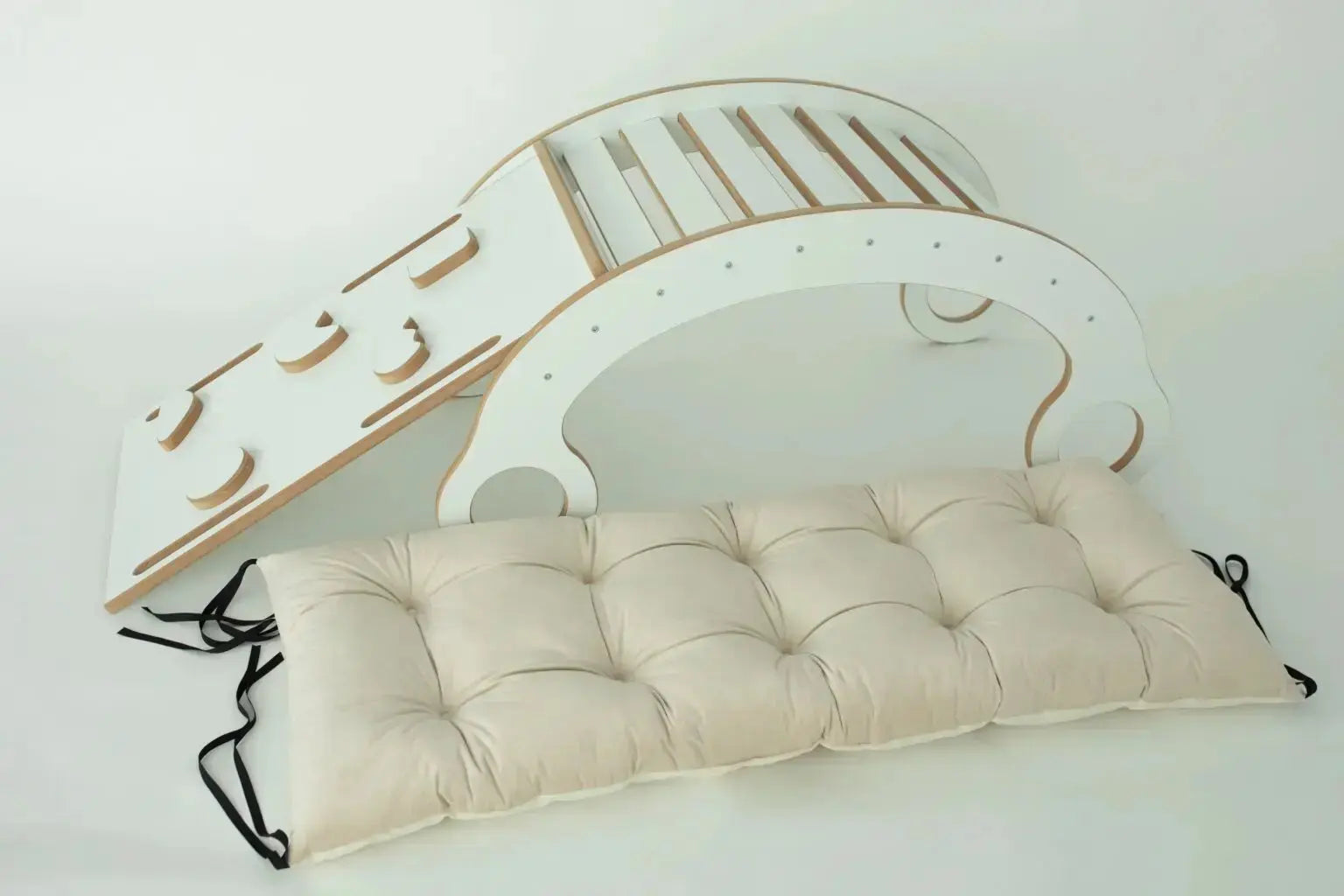 Bujak XL + ścianka wspinaczkowa / zjeżdżalnia + poduszka beżowa - Zabawki z Lasu 