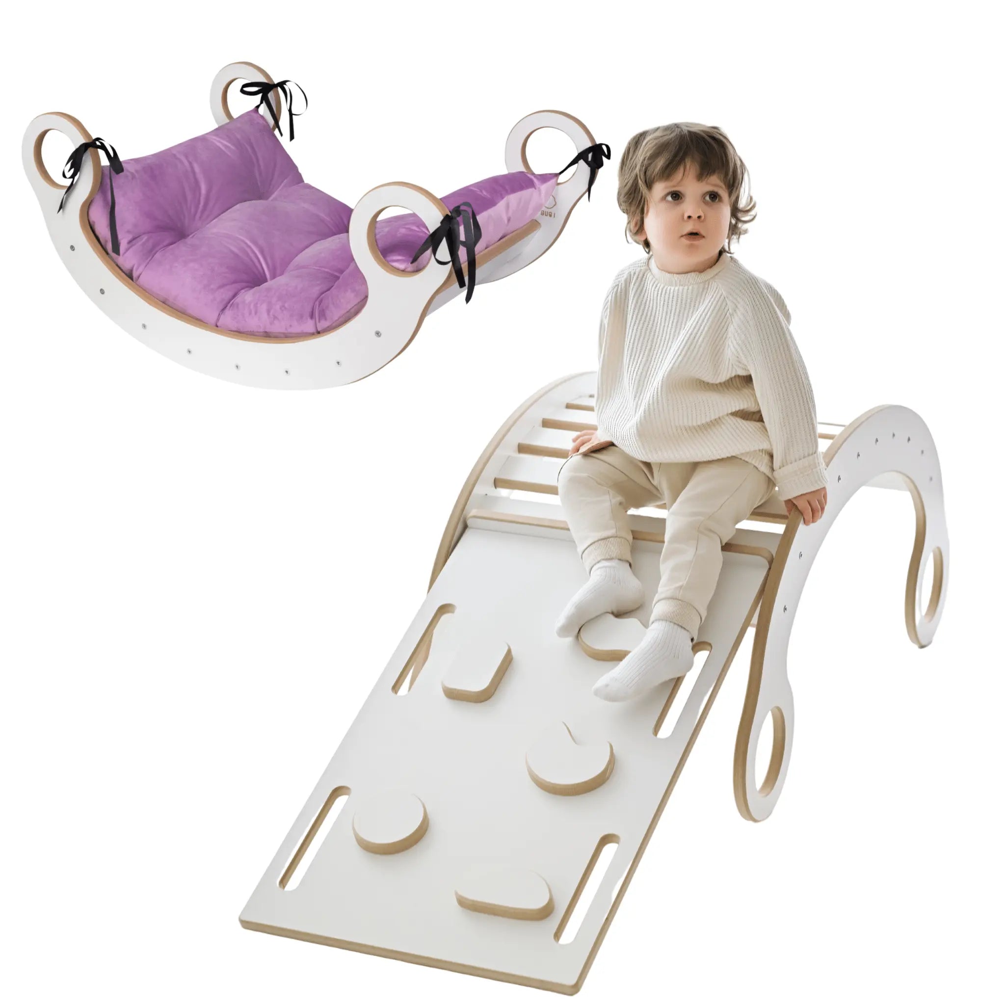 Bujak XL + ścianka wspinaczkowa / zjeżdżalnia + poduszka różowa - Zabawki z Lasu 