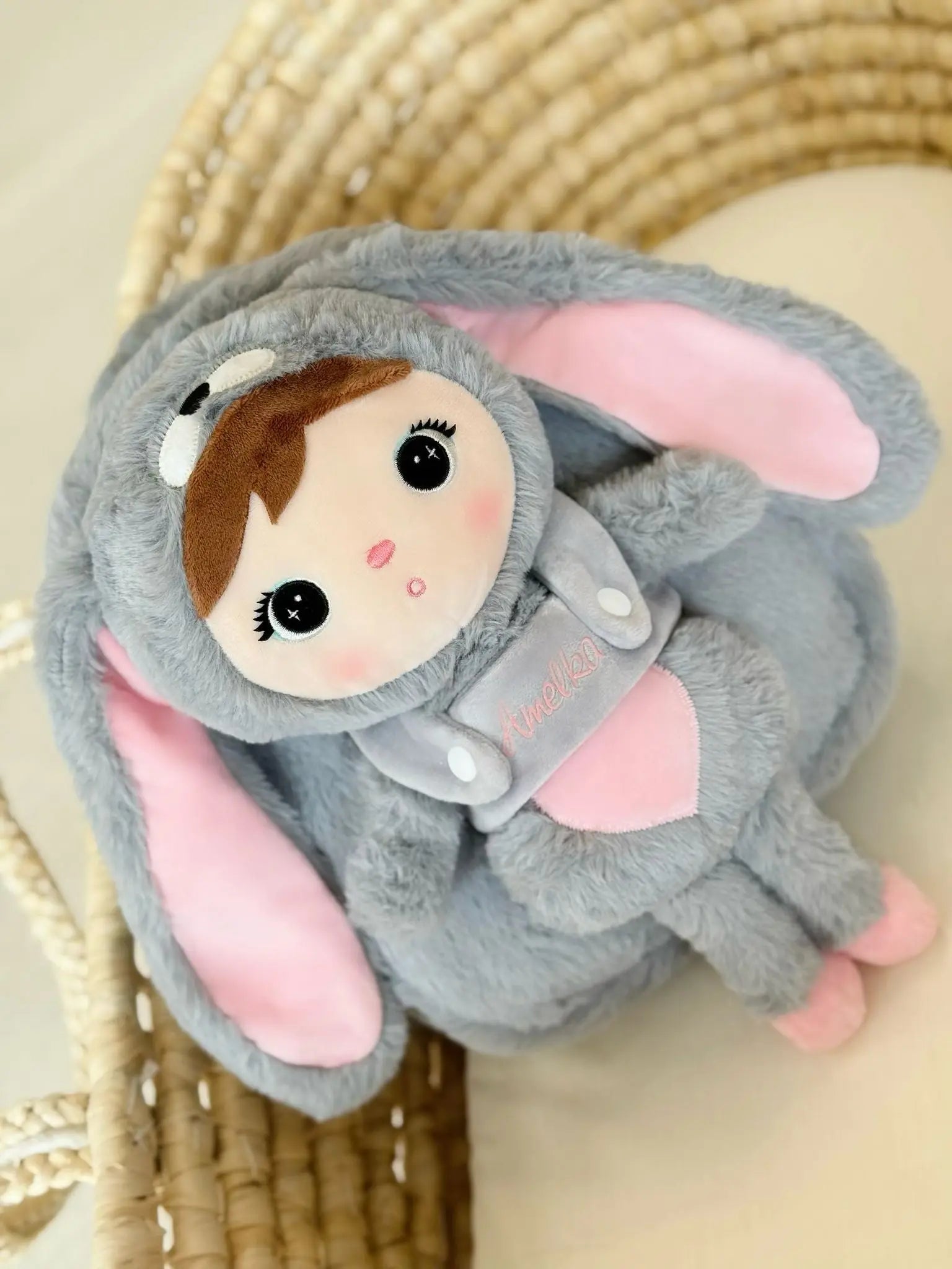 Plecak Metoo z wyjmowanym pluszakiem - Szaro/różowy królik Metoo