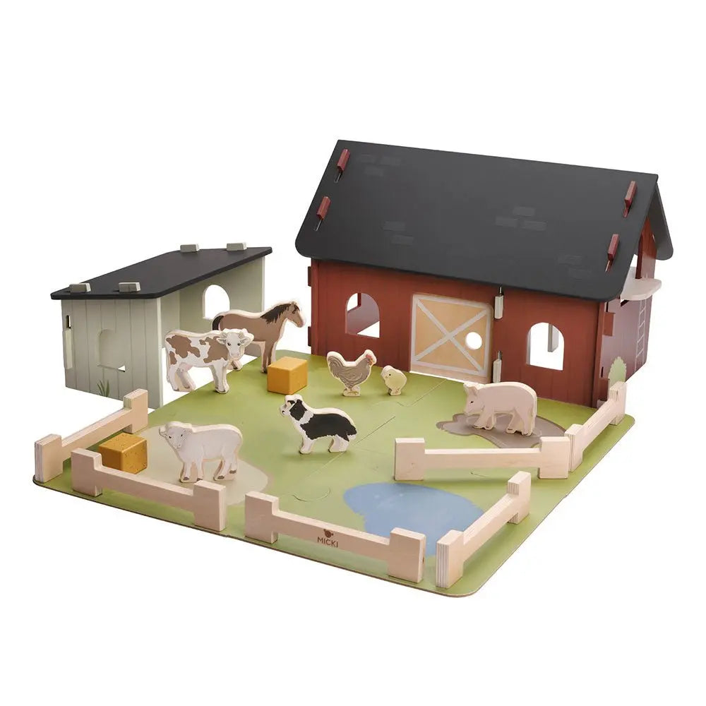 Drewniana farma, zabawka dla dzieci, zwięrzątka na wsi odgrywanie ról Micki - Zabawki z Lasu 