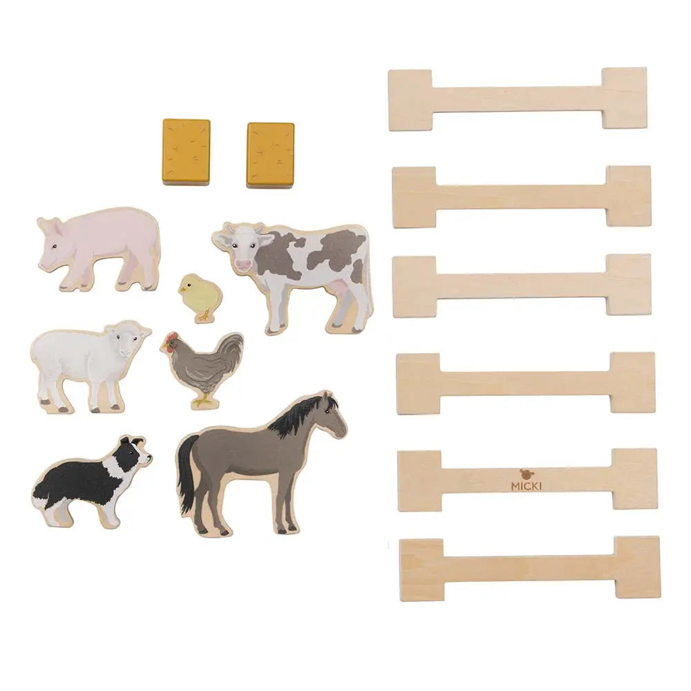 Drewniana farma, zabawka dla dzieci, zwięrzątka na wsi odgrywanie ról Micki - Zabawki z Lasu 