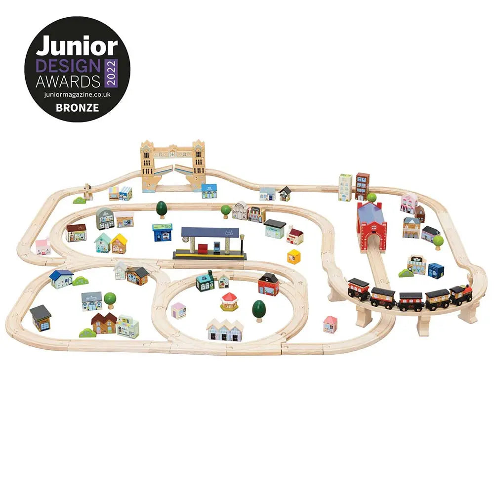 Drewniana kolejka Londyn 120 elementów, tory pociąg zabawka Le Toy Van - Zabawki z Lasu 