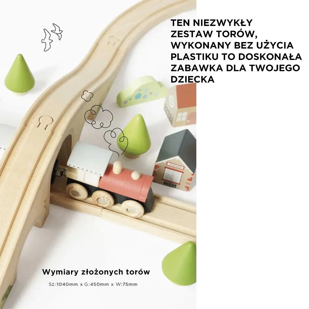 Drewniana kolejka zestaw 40 elementów, tory, pociąg, zabawka, Le Toy Van - Zabawki z Lasu 