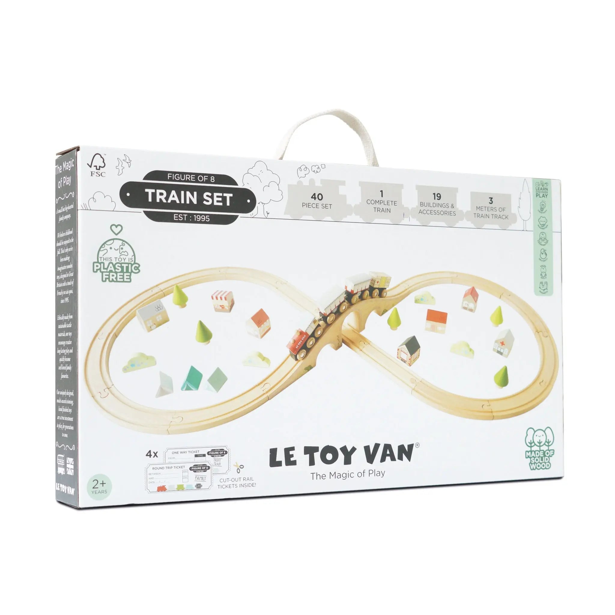 Drewniana kolejka zestaw 40 elementów, tory, pociąg, zabawka, Le Toy Van - Zabawki z Lasu 