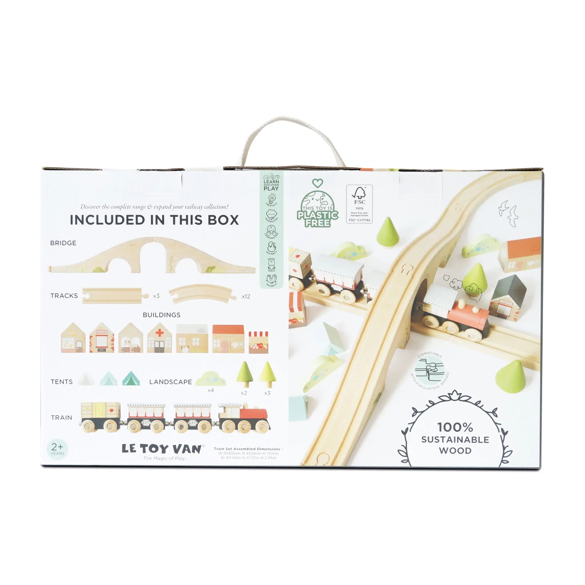 Drewniana kolejka zestaw 40 elementów, tory, pociąg, zabawka, Le Toy Van - Zabawki z Lasu 