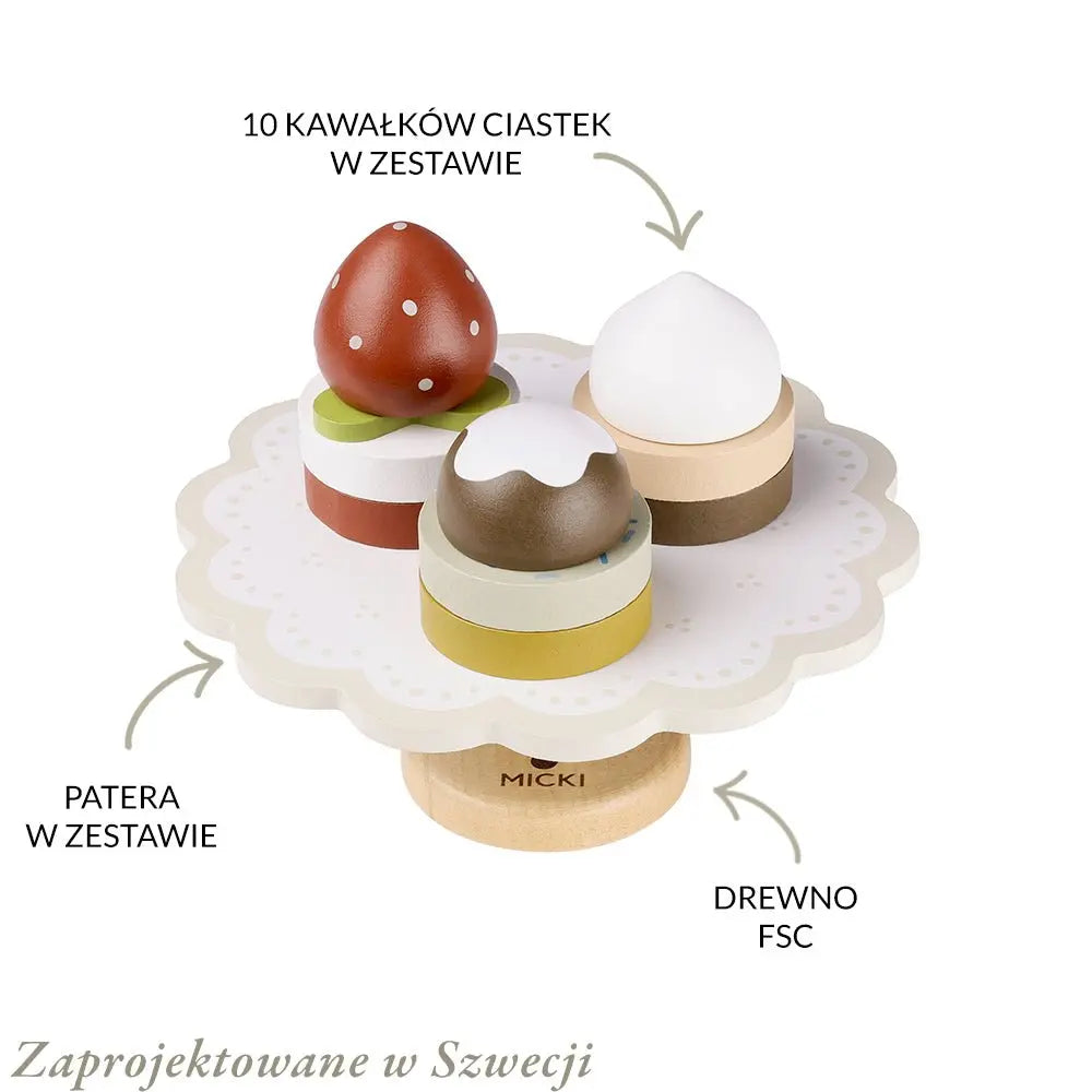 Drewniana patera z ciastkami, układanka, klocki dla dzieci, gotowanie Micki - Zabawki z Lasu 