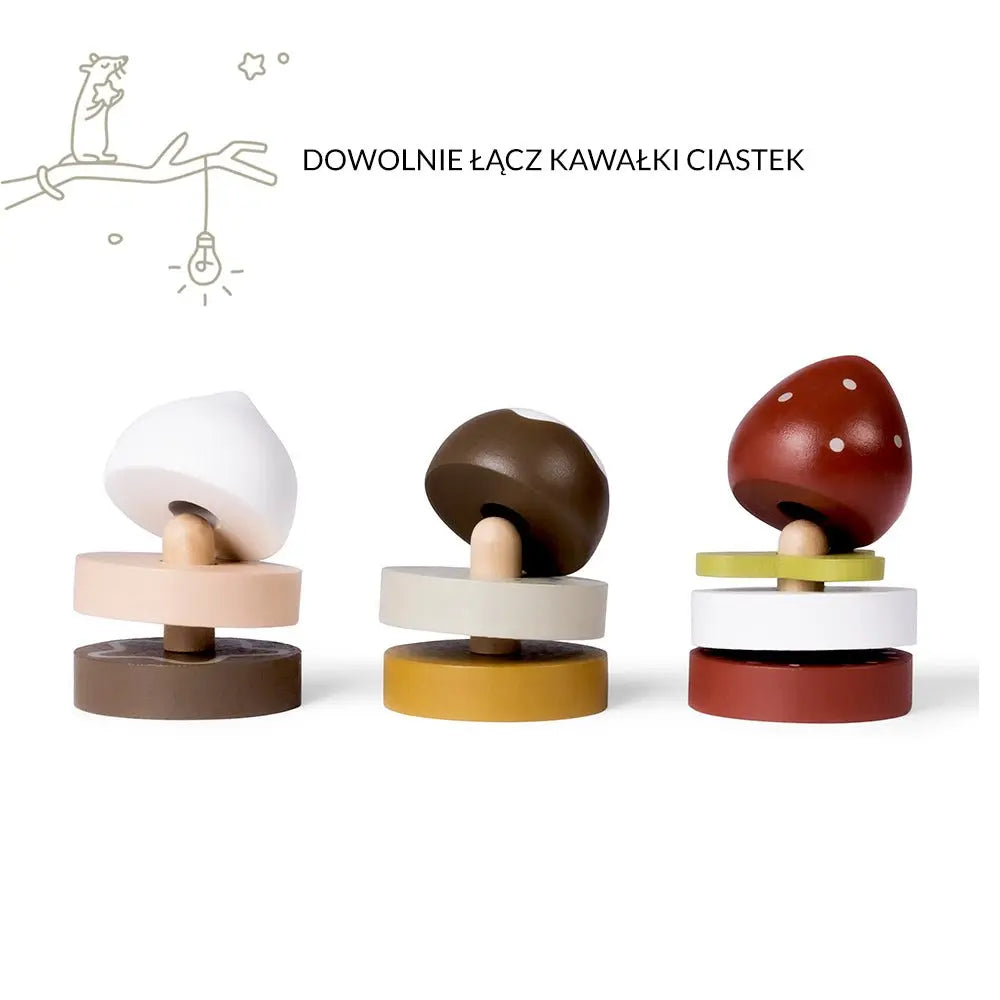 Drewniana patera z ciastkami, układanka, klocki dla dzieci, gotowanie Micki - Zabawki z Lasu 