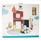Drewniana Straż Pożarna i Szpital z magnesami zabawka, dzieci, zestaw Micki - Zabawki z Lasu 