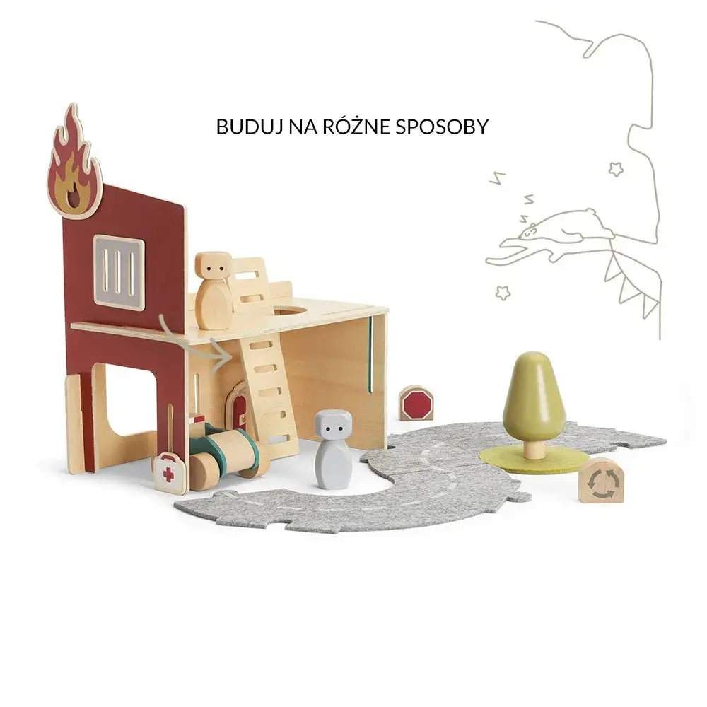 Drewniana Straż Pożarna i Szpital z magnesami zabawka, dzieci, zestaw Micki - Zabawki z Lasu 