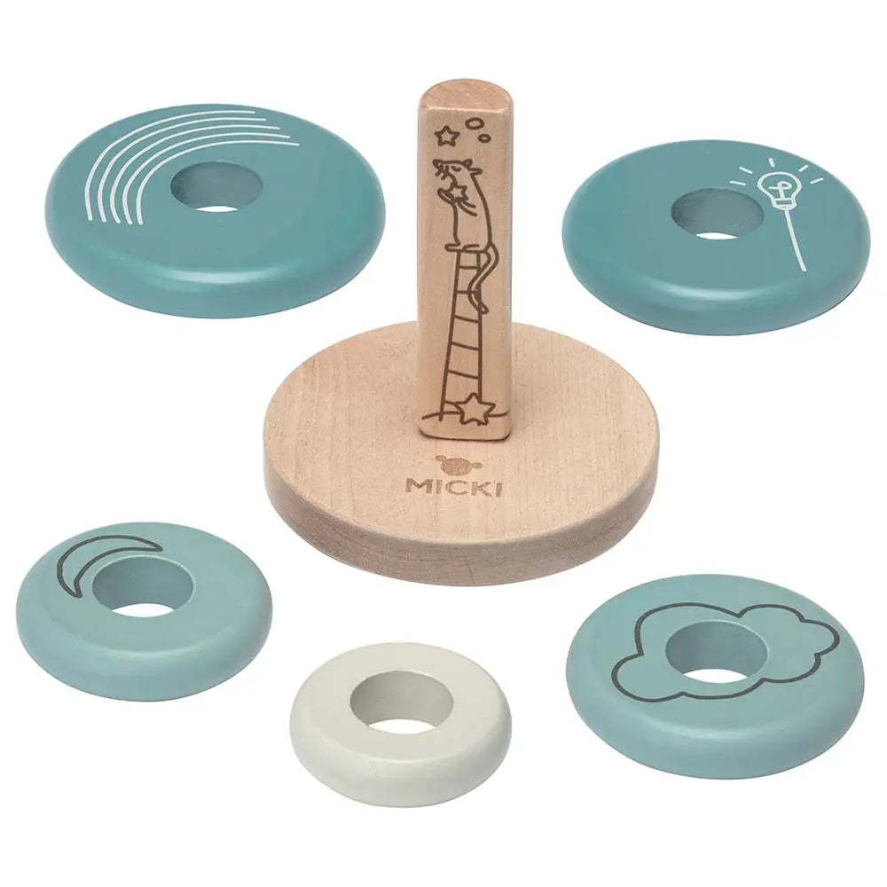 Drewniana układanka niebieska piramida zabawka nakładanka kółka nauka Micki - Zabawki z Lasu 