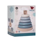 Drewniana układanka niebieska piramida zabawka nakładanka kółka nauka Micki - Zabawki z Lasu 