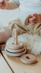 Drewniana układanka piramida Premium, zabawka nakładanka kółka, nauka Micki - Zabawki z Lasu 