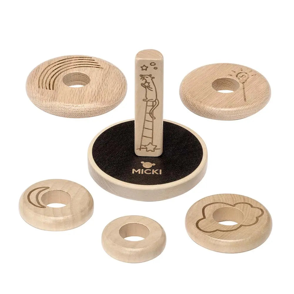 Drewniana układanka piramida Premium, zabawka nakładanka kółka, nauka Micki - Zabawki z Lasu 
