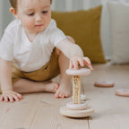 Drewniana układanka różowa piramida, zabawka nakładanka, kółka nauka, Micki - Zabawki z Lasu 