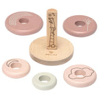 Drewniana układanka różowa piramida, zabawka nakładanka, kółka nauka, Micki - Zabawki z Lasu 