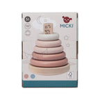 Drewniana układanka różowa piramida, zabawka nakładanka, kółka nauka, Micki - Zabawki z Lasu 