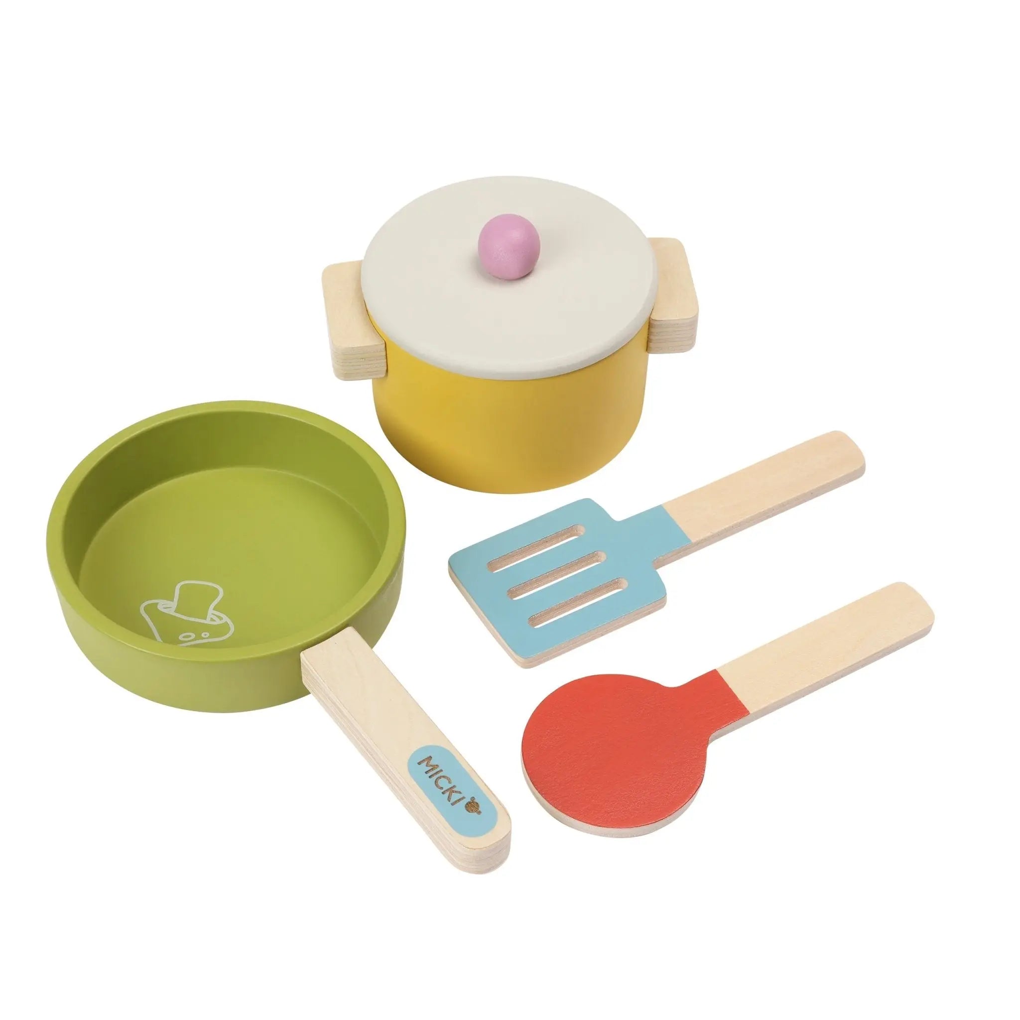 Drewniane akcesoria kuchenne dla dzieci, zestaw garnki, gotowanie, Micki - Zabawki z Lasu 