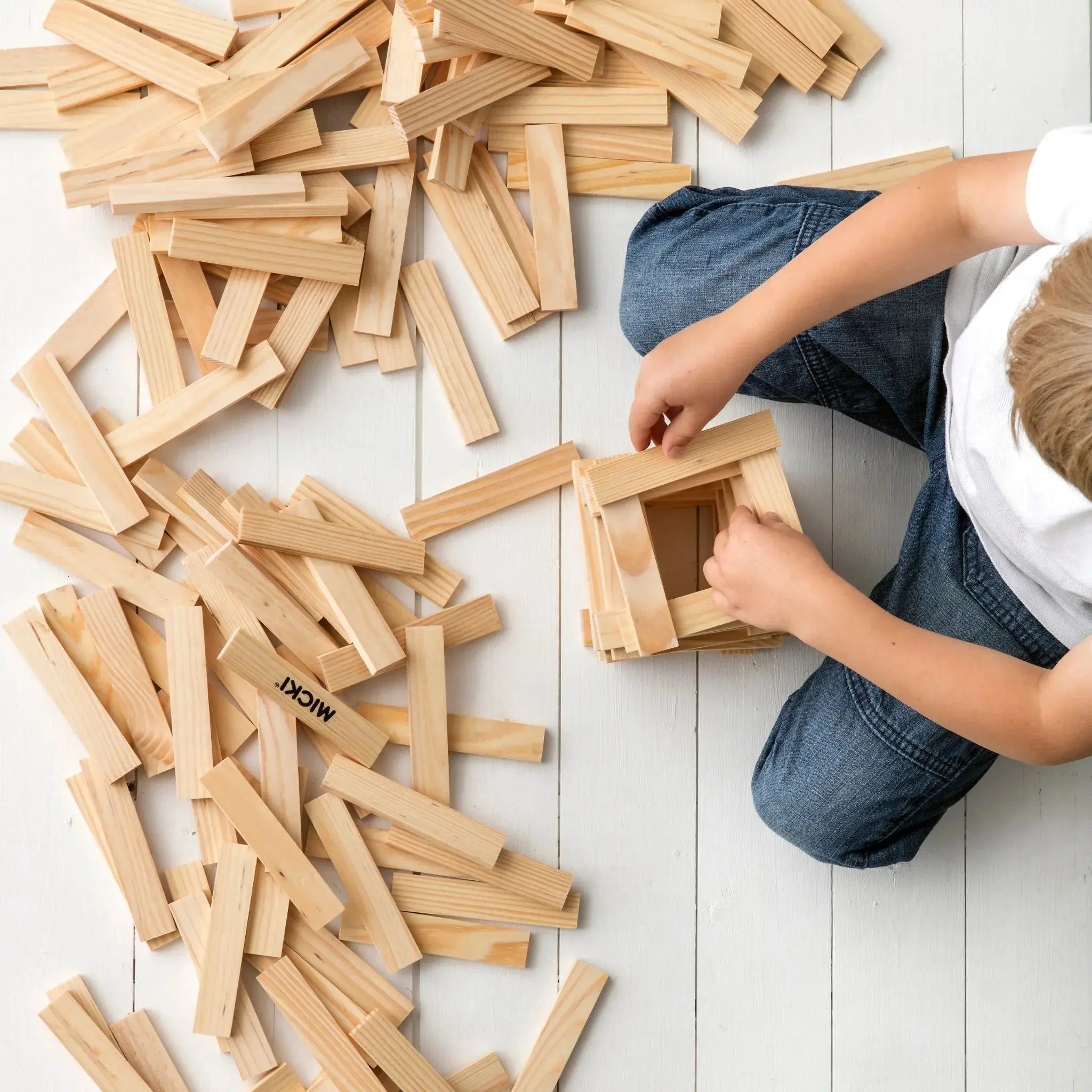 Drewniane klocki konstrukcyjne, zestaw 200 klocków zabawka dla dzieci Micki - Zabawki z Lasu 