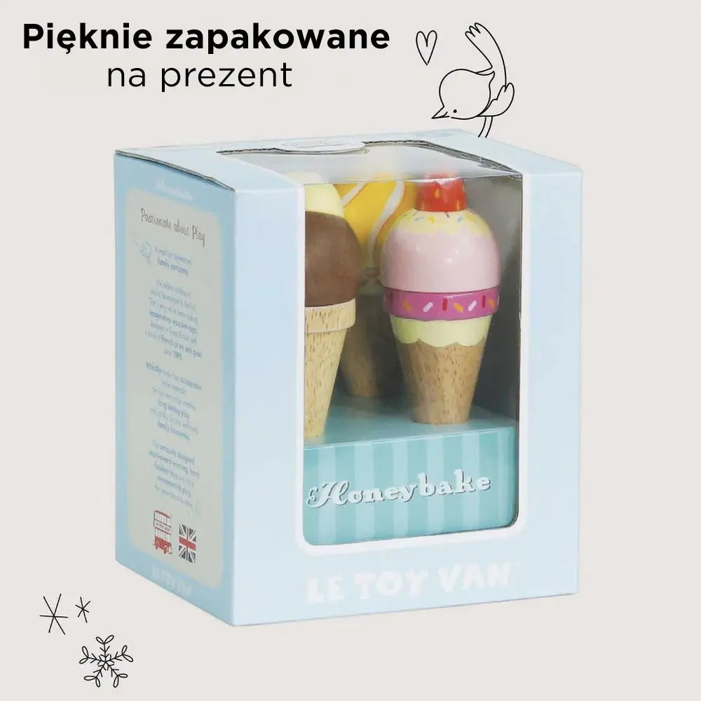 Drewniane lody rożki zestaw, zabawka dla dzieci, lodziarnia, Le Toy Van - Zabawki z Lasu 