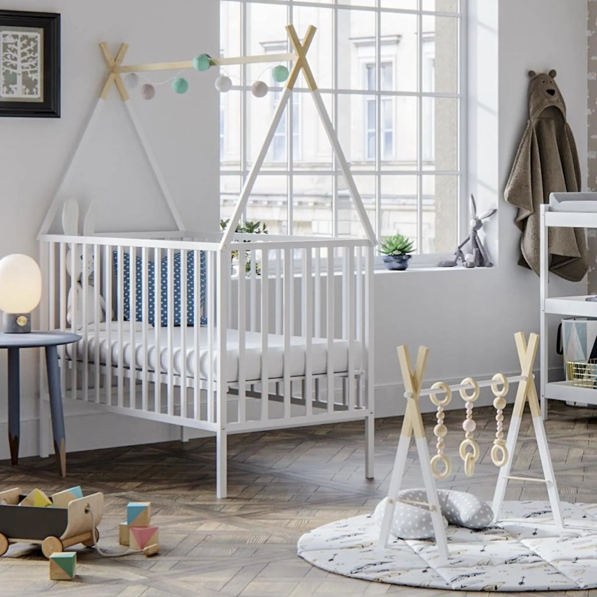 Drewniane łóżeczko niemowlęce 120×60 Tipi - Zabawki z Lasu 