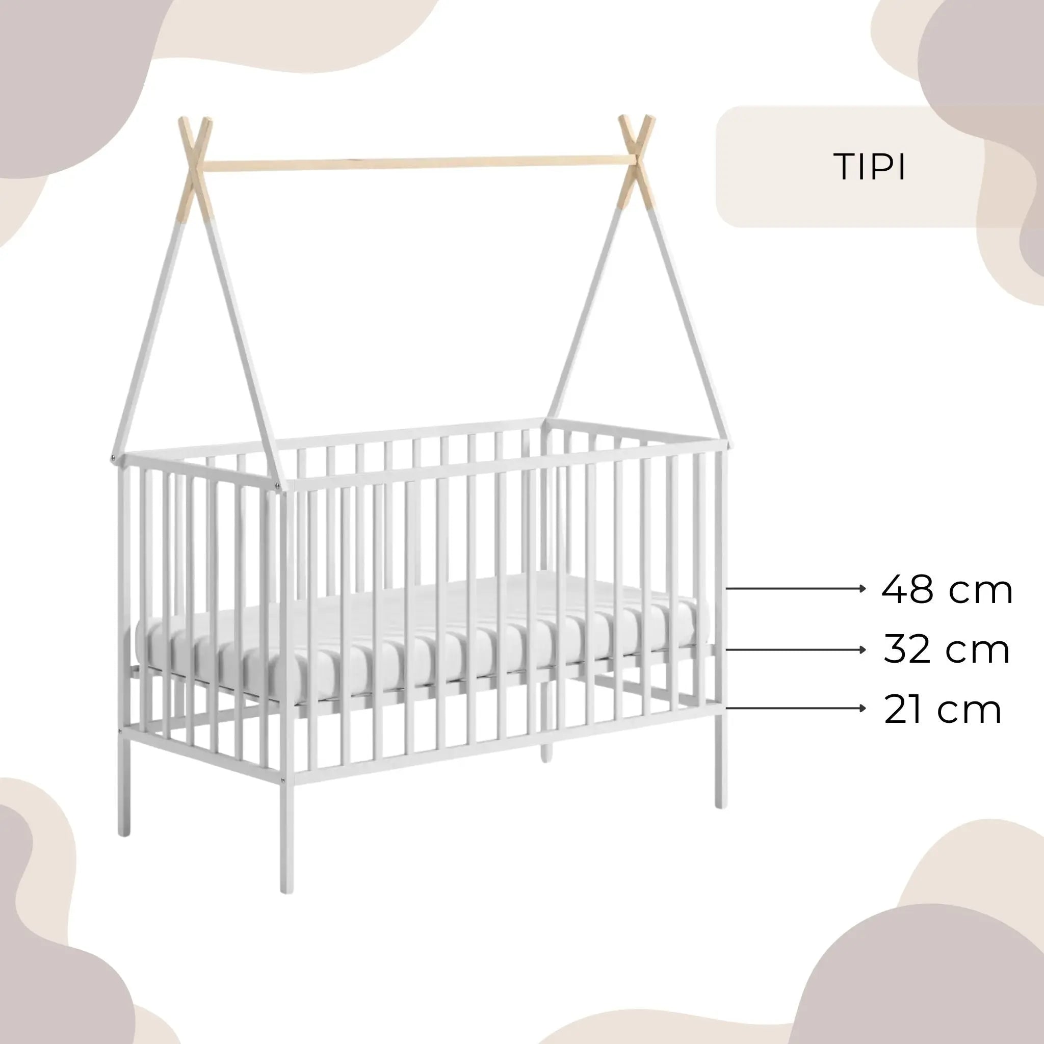 Drewniane łóżeczko niemowlęce 120×60 Tipi - Zabawki z Lasu 