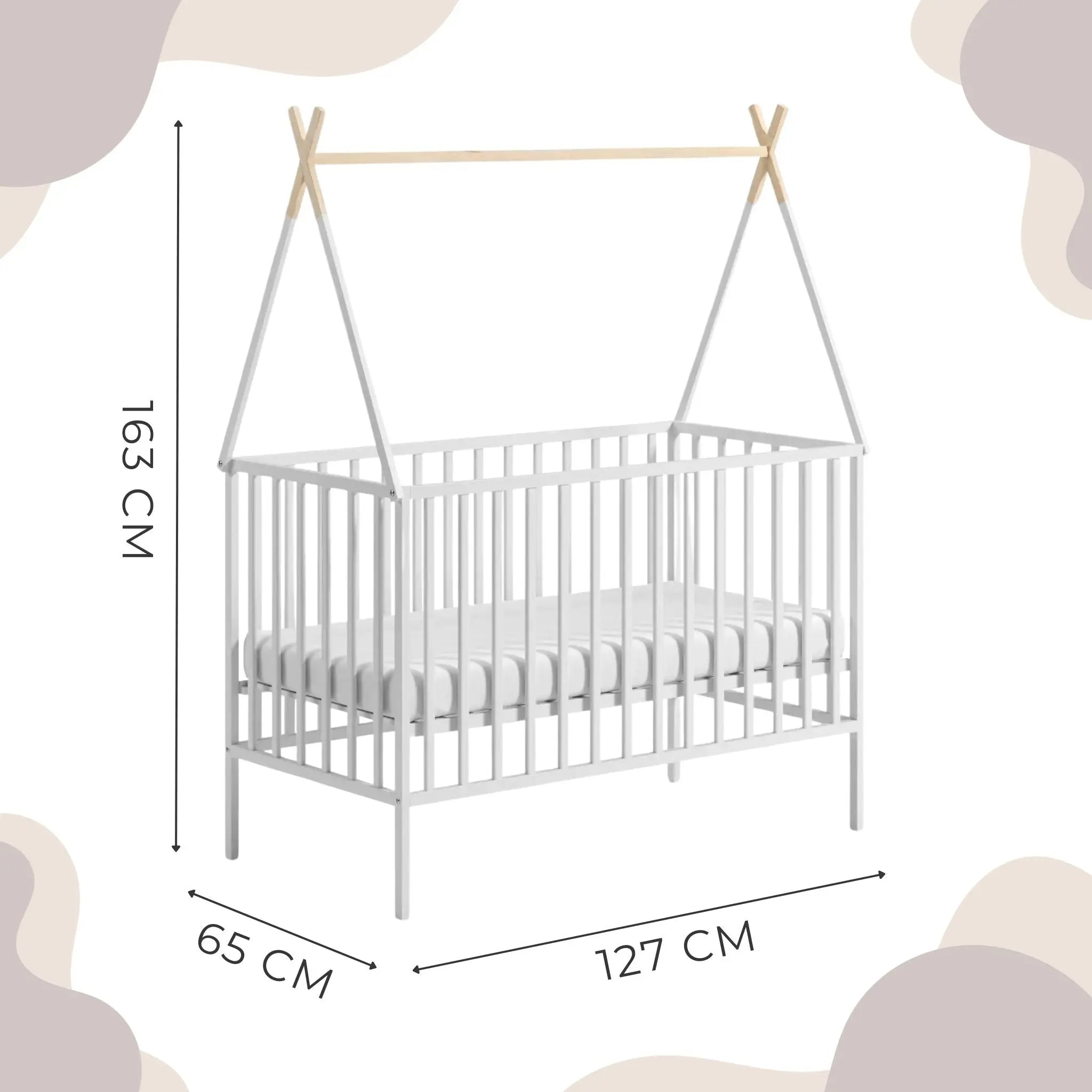 Drewniane łóżeczko niemowlęce 120×60 Tipi - Zabawki z Lasu 