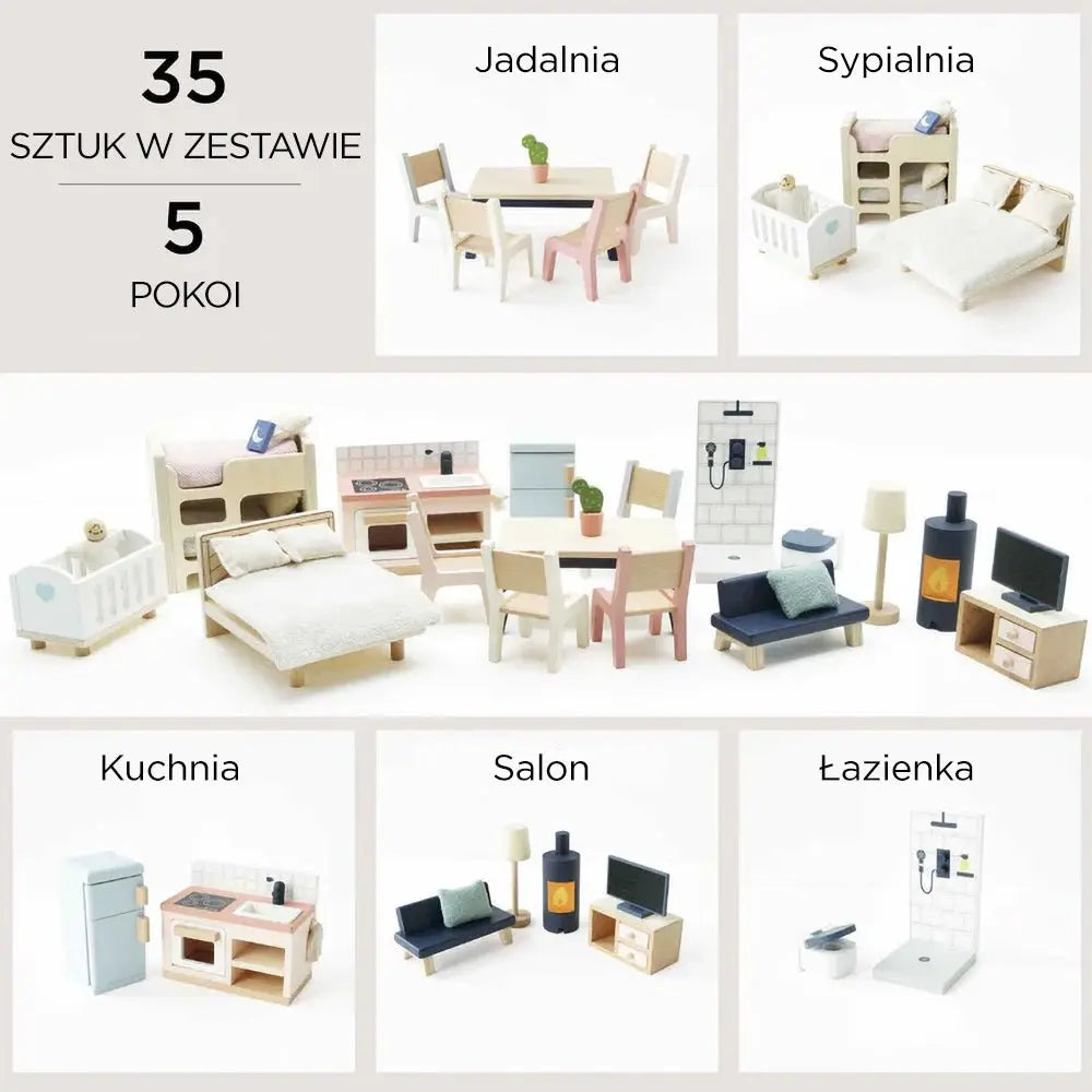 Drewniane mebelki do domku dla lalek duży zestaw, zabawka dzieci Le Toy Van - Zabawki z Lasu 
