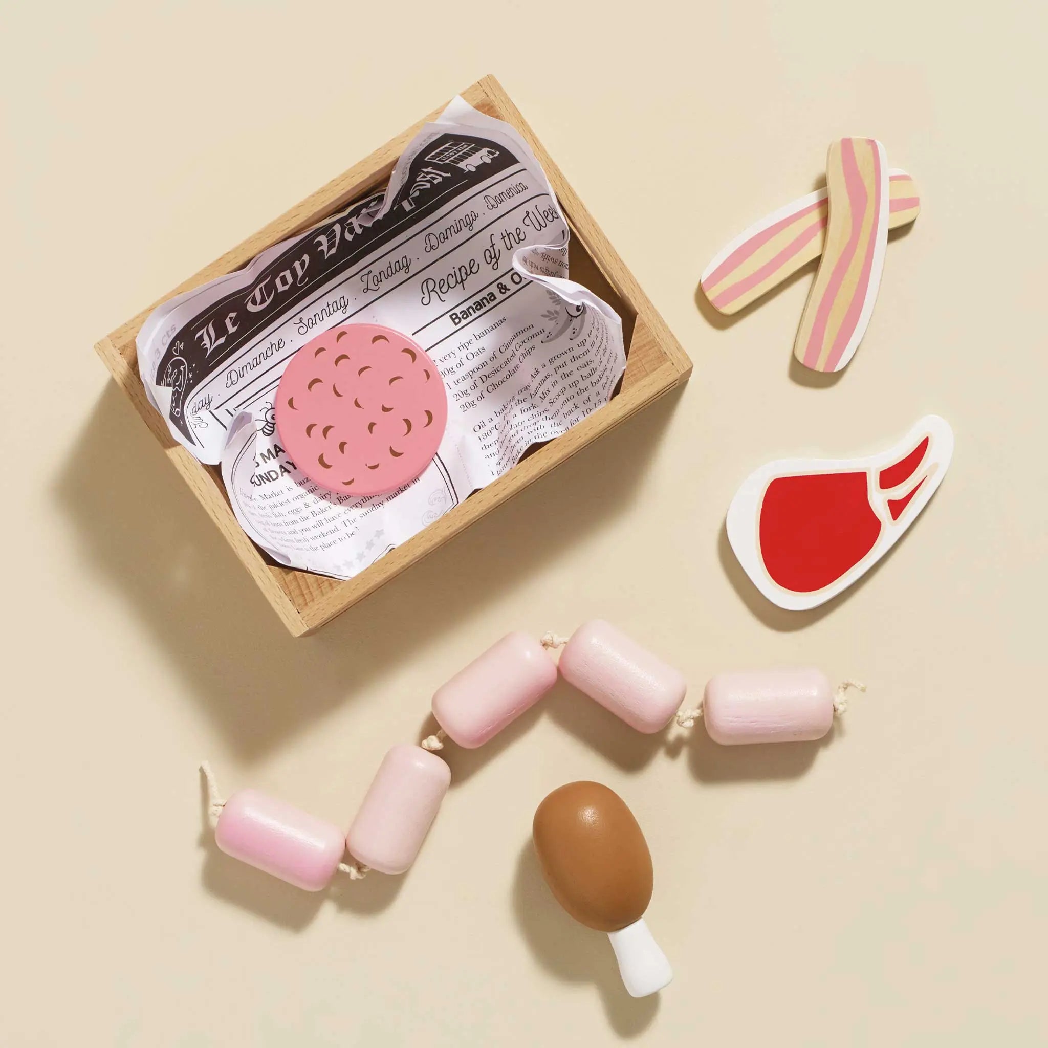 Drewniane mięso w skrzynce, zabawka dla dzieci, stragan sklep Le Toy Van - Zabawki z Lasu 