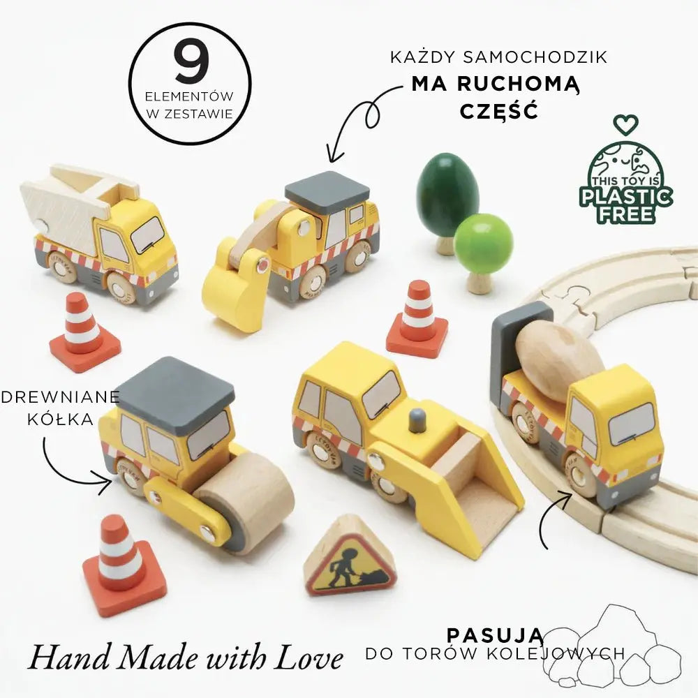 Drewniane pojazdy budowlane zestaw, zabawka samochody dla dzieci Le Toy Van - Zabawki z Lasu 