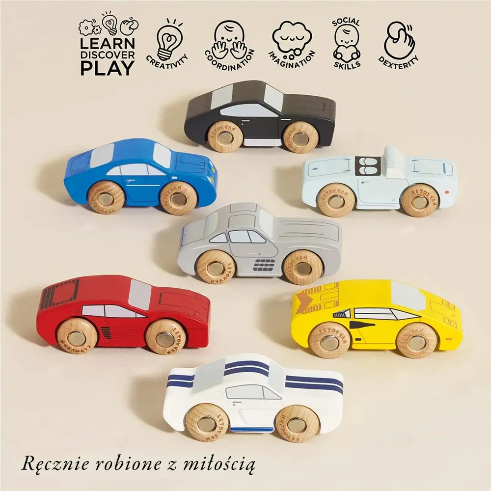 Drewniane samochody sportowe zestaw, zabawka dla dzieci, auta Le Toy Van - Zabawki z Lasu 