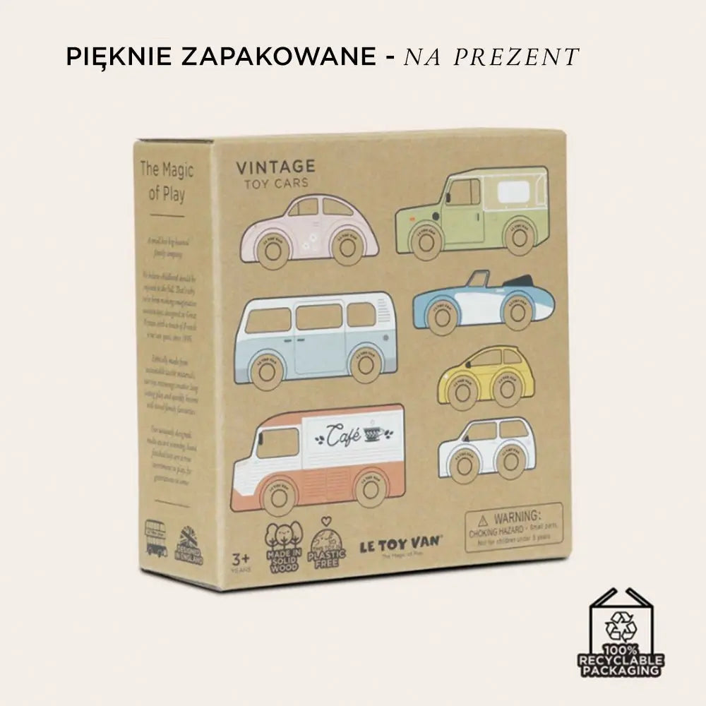 Drewniane samochody vintage zestaw, zabawka dla dzieci, auta Le Toy Van - Zabawki z Lasu 