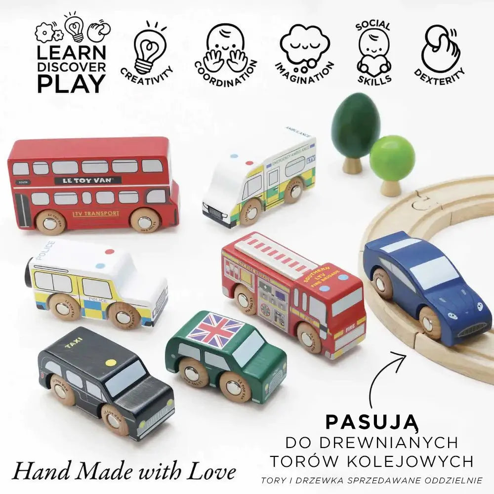 Drewniane samochody zestaw Londyn, zabawka, pojazdy dla dzieci, Le Toy Van - Zabawki z Lasu 