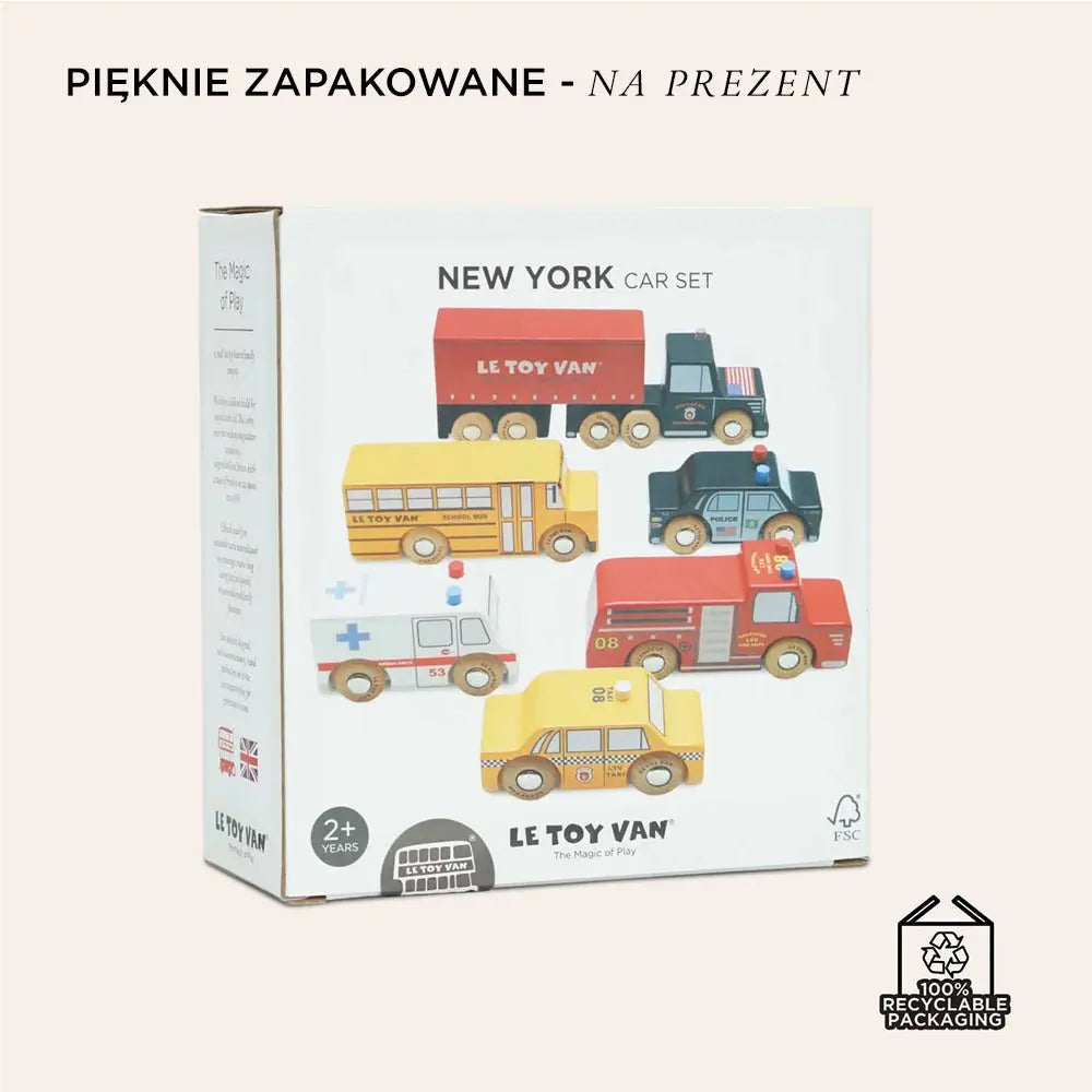 Drewniane samochody zestaw Nowy Jork, zabawka pojazdy dla dzieci Le Toy Van - Zabawki z Lasu 
