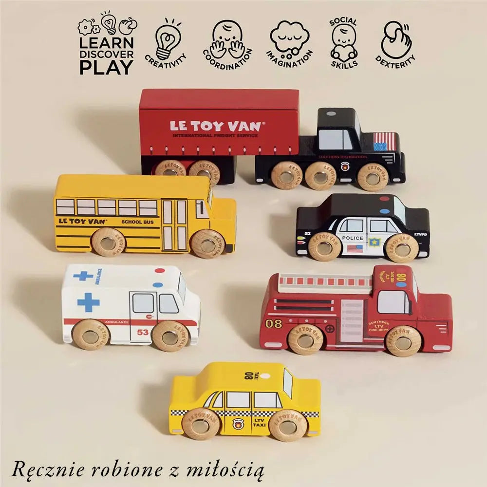 Drewniane samochody zestaw Nowy Jork, zabawka pojazdy dla dzieci Le Toy Van - Zabawki z Lasu 