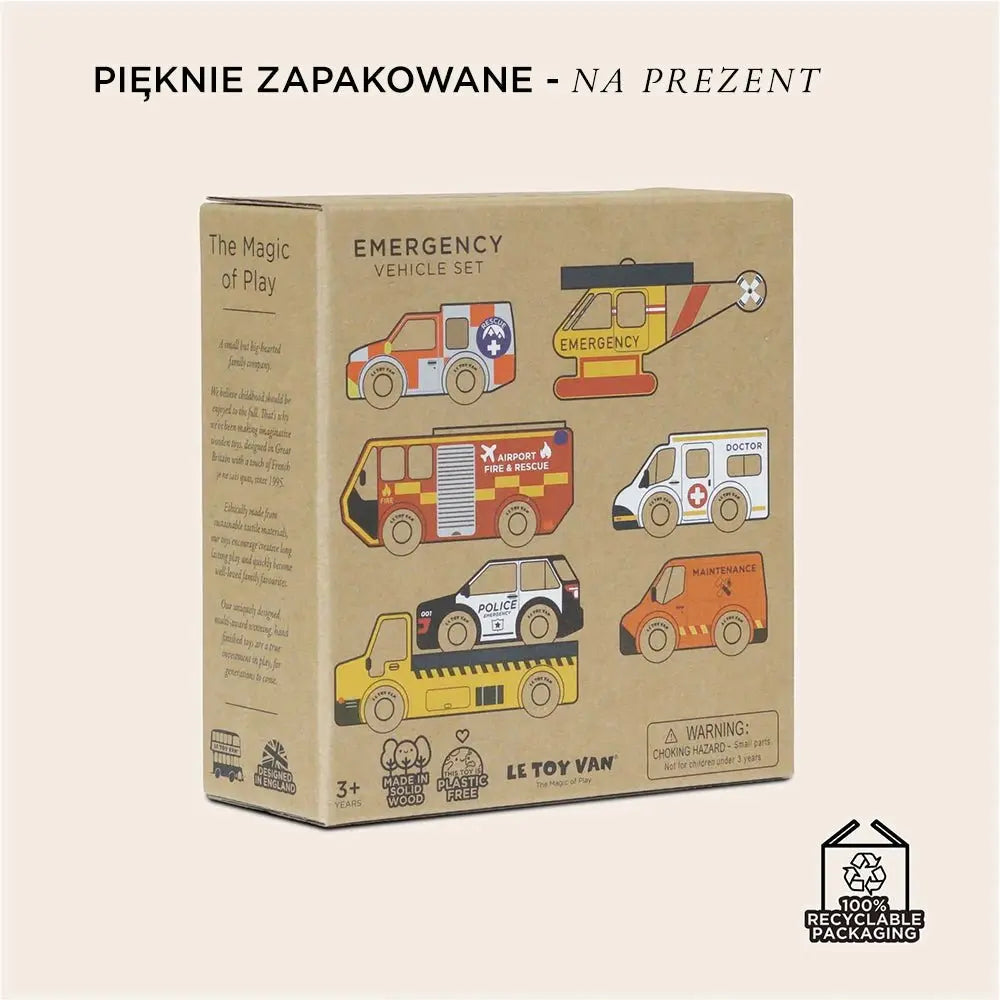 Drewniane służby ratunkowe zestaw, samochody zabawka dla dzieci, Le Toy Van - Zabawki z Lasu 