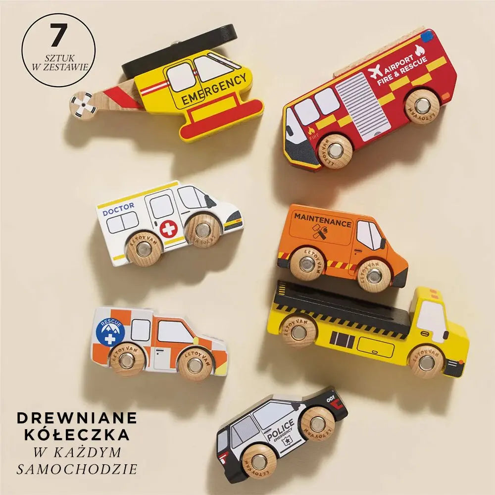 Drewniane służby ratunkowe zestaw, samochody zabawka dla dzieci, Le Toy Van - Zabawki z Lasu 