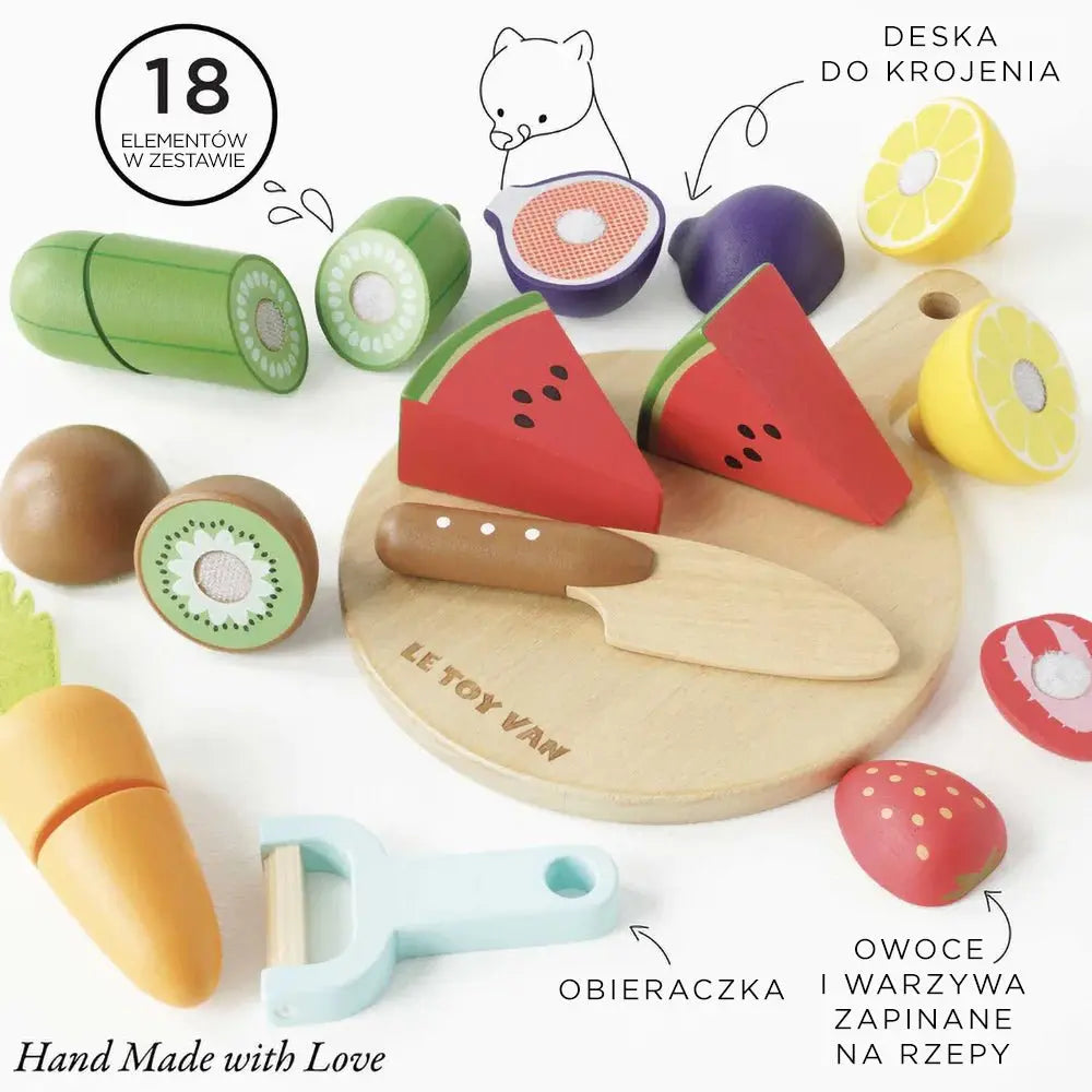 Drewniane warzywa i owoce zestaw do krojenia, zabawa w gotowanie, Le Toy Van - Zabawki z Lasu 